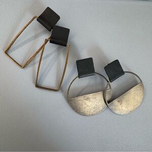 Geometric Black and Metallic Earrings Set